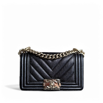 Chanel Boy Small - Caviar 20CM Chevron Black Shiny Gold Hardware Series 27