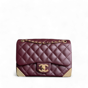 Chanel Rock The Corner Flap Small - 20CM Quilted Calfskin Burgundy Gold Hardware Series 24