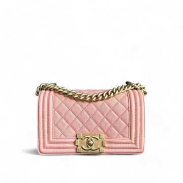 Chanel Boy Small - 20CM Caviar Quilted Grained Calfskin Pink Leboy Golden Hardware Series 27