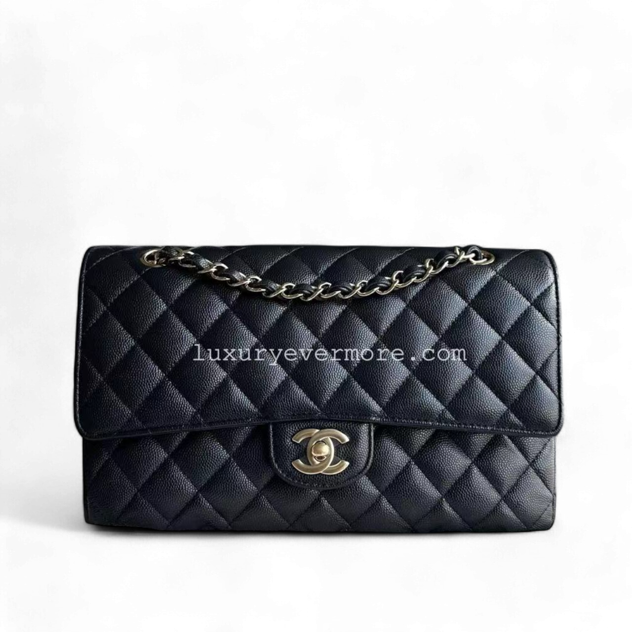*Un, Full Set Receipt* Caviar Double Flap Quilted Grained Calfskin Dark Blue Golden Hardware Series 28