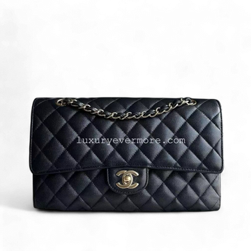 *Un, Full Set Receipt* Caviar Double Flap Quilted Grained Calfskin Dark Blue Golden Hardware Series 28