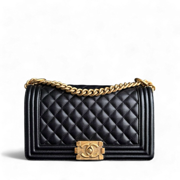 Chanel Boy Medium - Caviar 25CM Quilted Black Gold Hardware