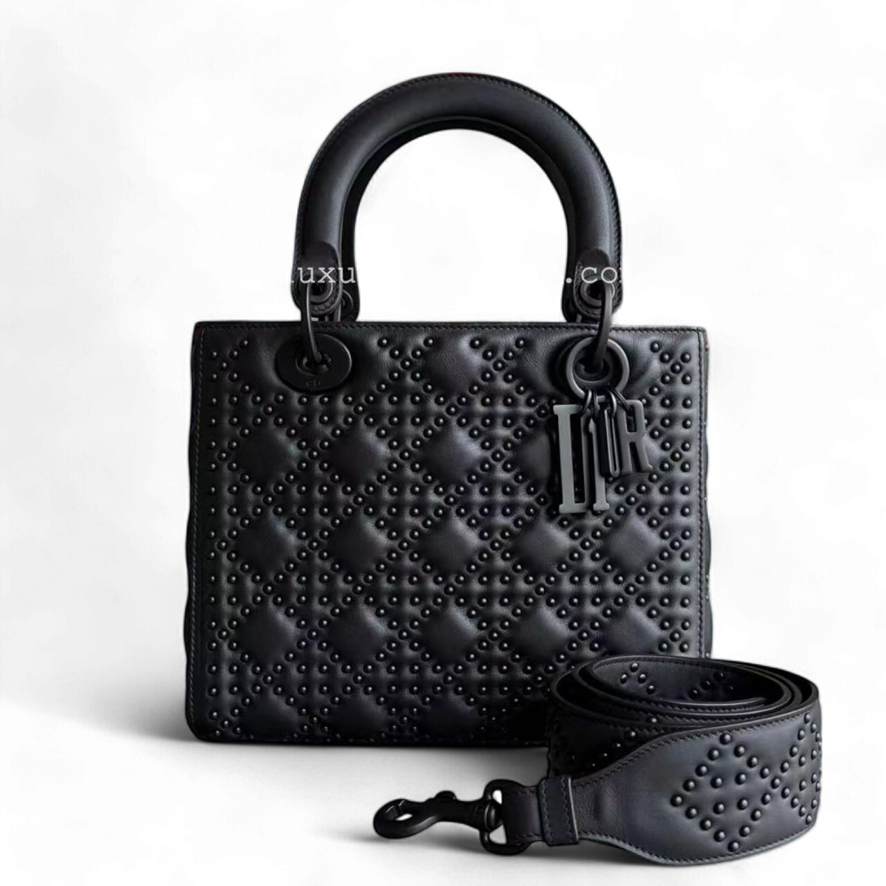 *Flap Open* Lady All Black Medium Studded Cannage Black Hardware