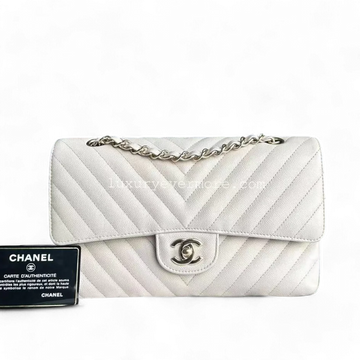 Balance of Chanel Classic Flap - Medium 25CM Caviar Chevron White Cream Silver Hardware Series 26