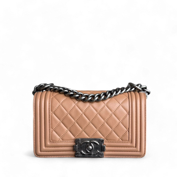 Chanel Boy Small - 20CM Quilted Lambskin Blush Caramel Ruthenium Silver Hardware Series 16