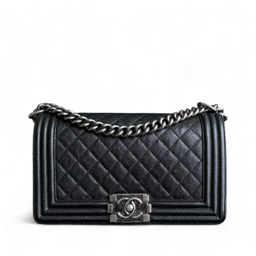 Chanel Boy Medium - Caviar 25CM Quilted Black Ruthenium Silver Hardware Series 23