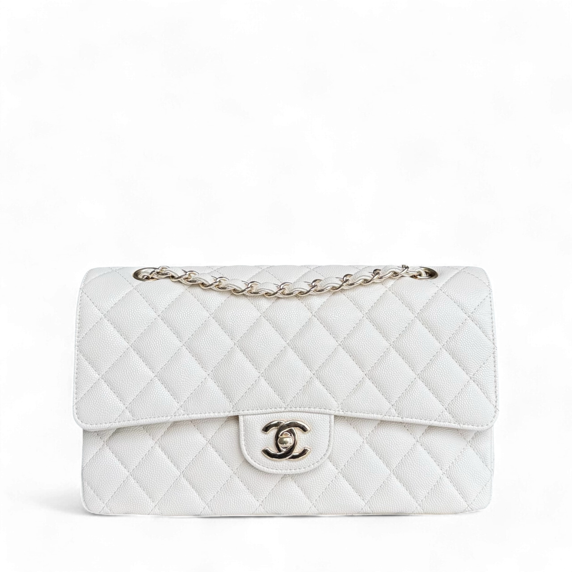 Deposit of Chanel Classic Flap Medium - Caviar 25CM Quilted Cream White Gold Hardware Series 23