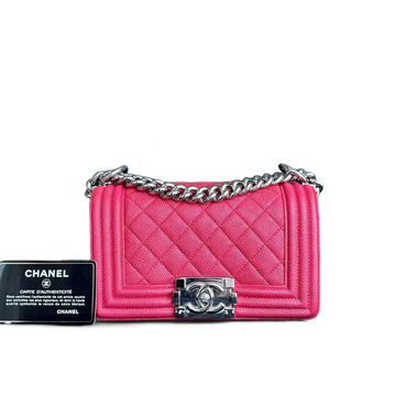 Chanel Boy Small - Hot Pink Quilted Caviar Grained Calfskin with Silver Hardware Series 25