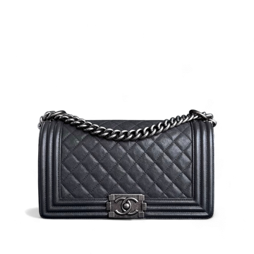 Chanel Boy Medium - Caviar 25CM Quilted Iridescent Grey Gray Ruthenium Silver Hardware Series 26