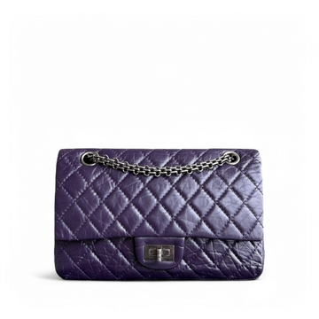 Chanel 2.55 Reissue 224 - Quilted Aged Calfskin Dark Violet Purple Aged Silver Hardware Series 17