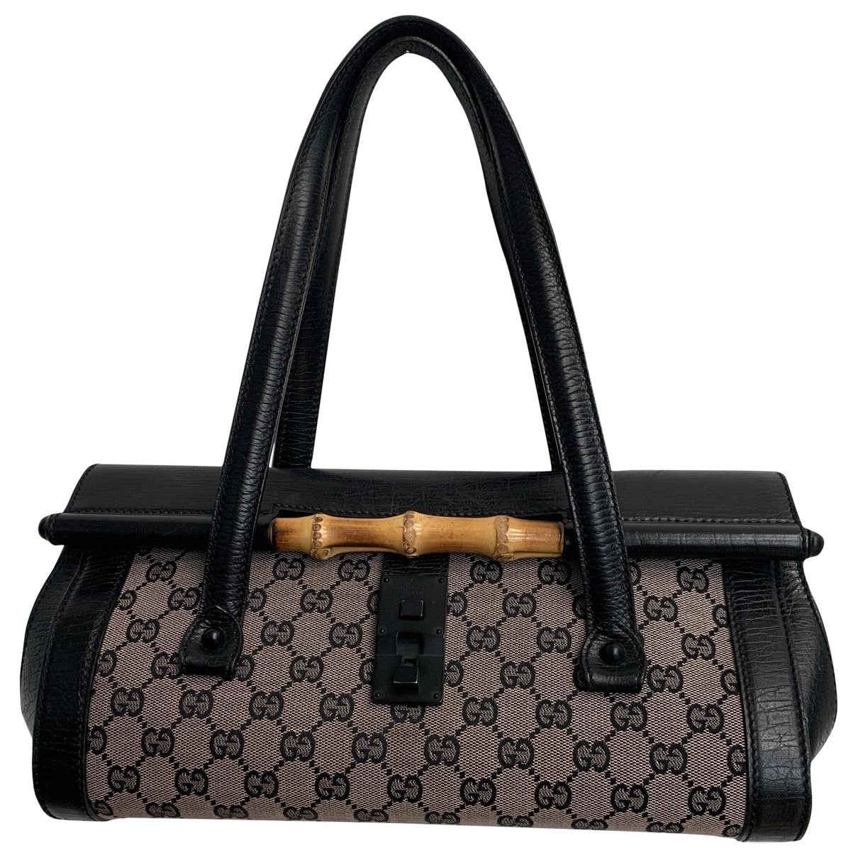 Gucci bamboo black leather handbag