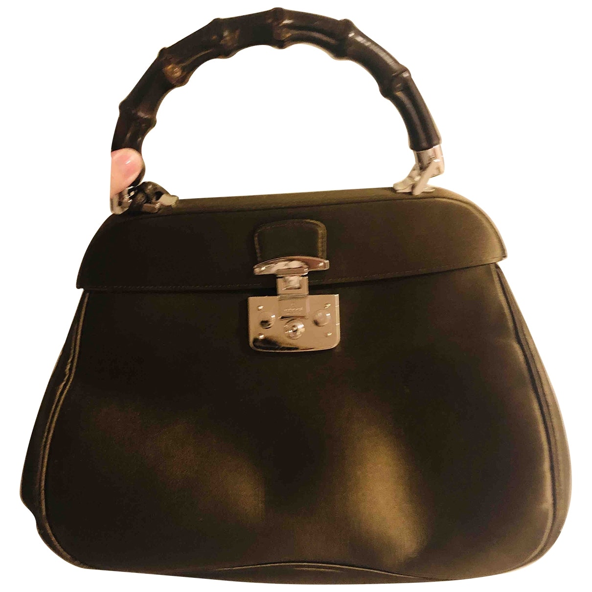 Gucci bamboo green silk handbag