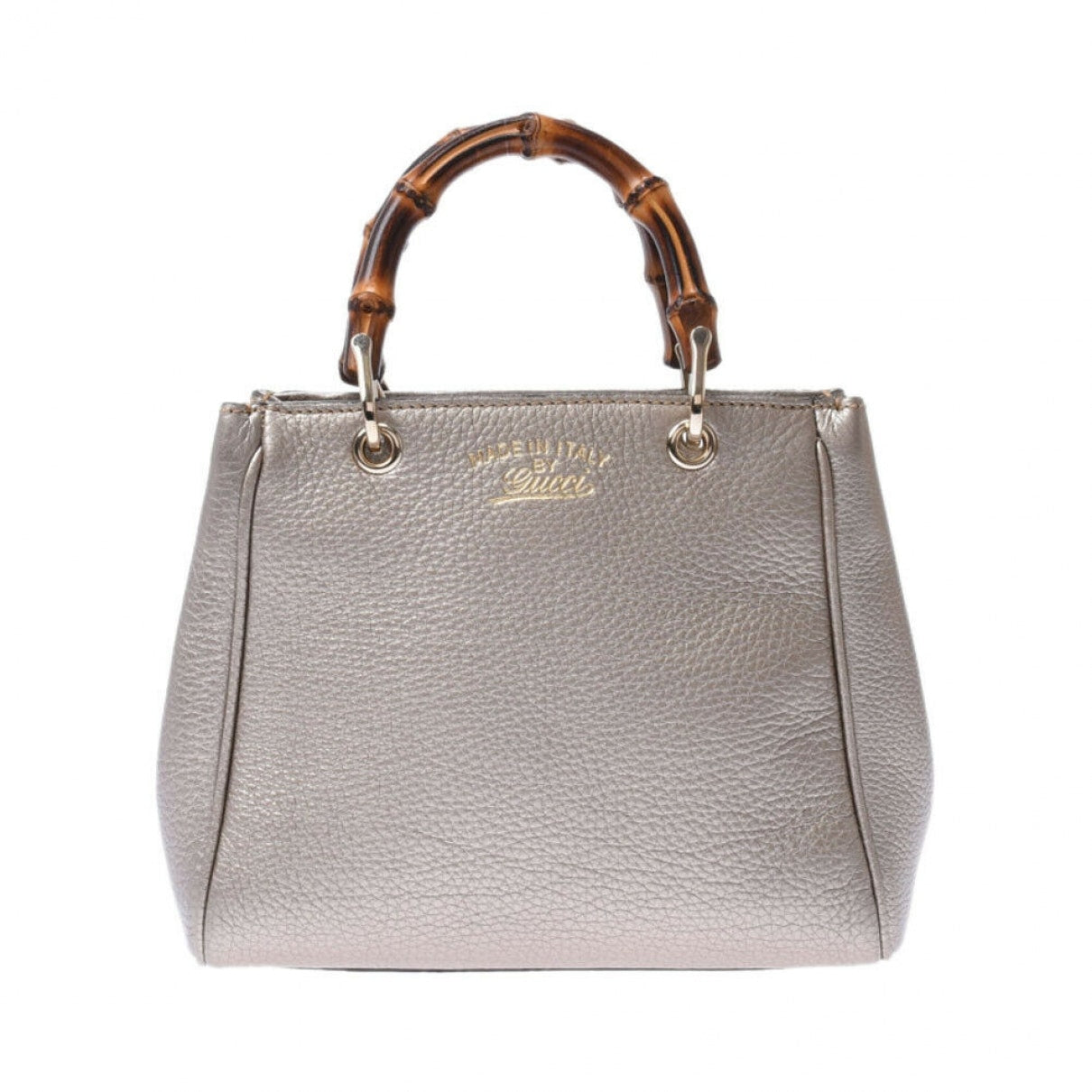 Gucci bamboo silver leather handbag