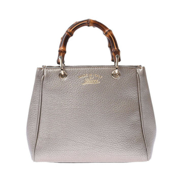 Gucci bamboo silver leather handbag