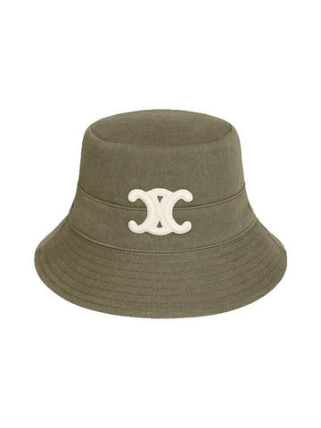 CELINE Triomphe Cotton Gabardine Bucket Hat Khaki