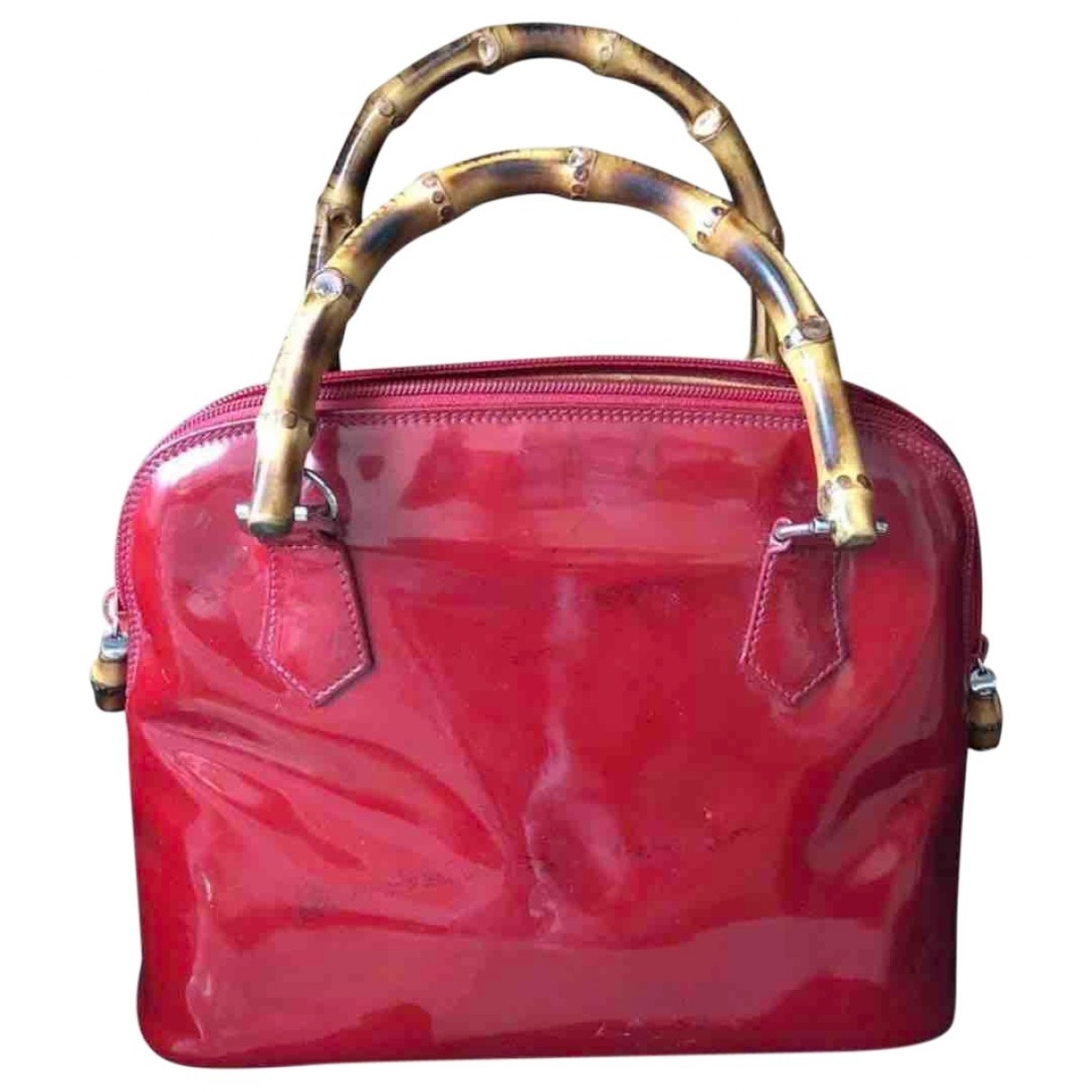 Gucci bamboo red patent leather handbag