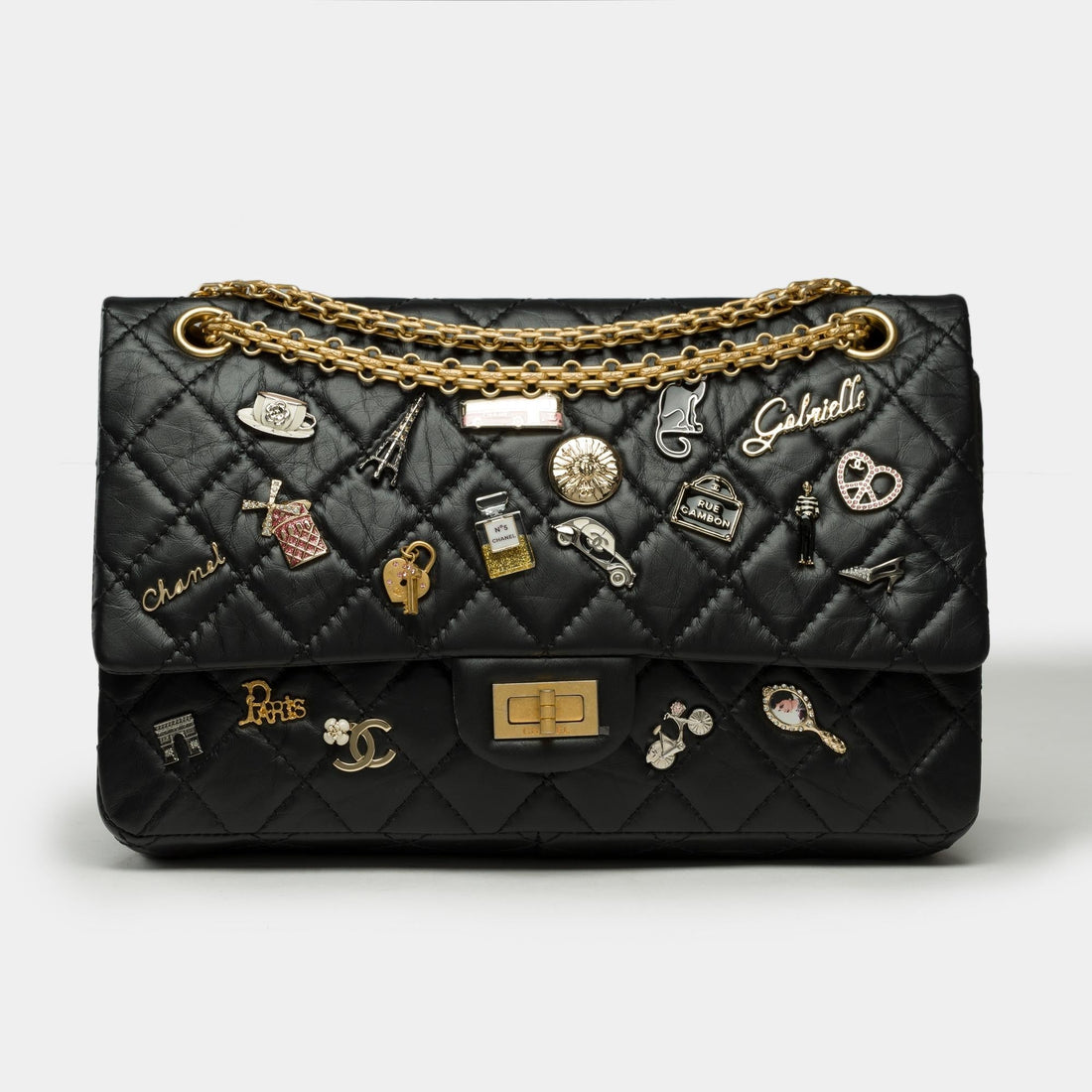 Top Quality Chanel Lucky Charms 2.55 double New shoulder bag in black quilted leather, AGHW