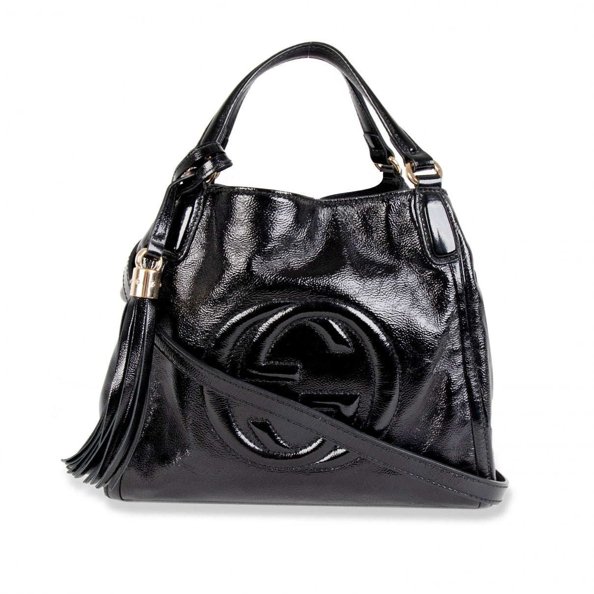 Gucci soho black patent leather handbag