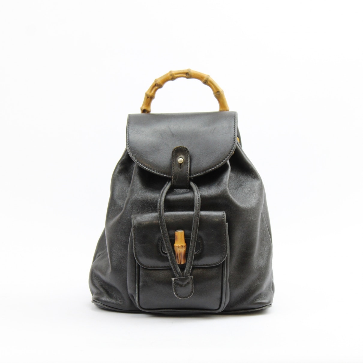 Gucci bamboo black leather backpacks
