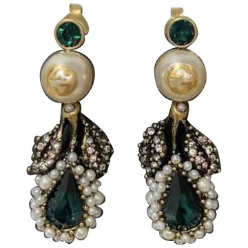 Gucci green gold and steel earrings