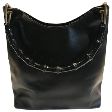 Gucci bamboo black leather handbag