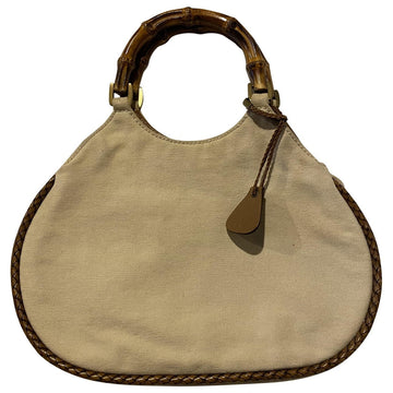 Gucci bamboo beige cloth handbag