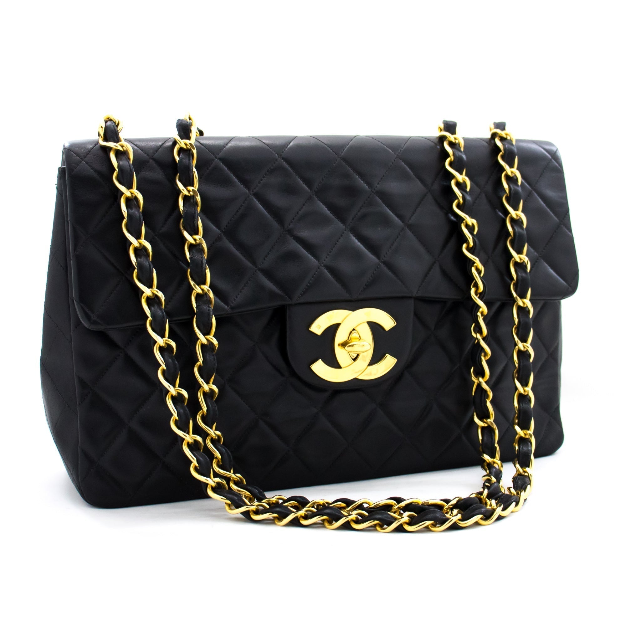 Top Quality Chanel Jumbo 13" Maxi 2.55 New Chain Shoulder Bag Black Lambskin