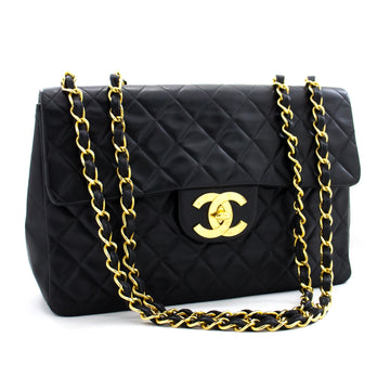 Top Quality Chanel Jumbo 13" Maxi 2.55 New Chain Shoulder Bag Black Lambskin