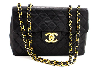 CHANEL Jumbo 13" Maxi 2.55 Flap Chain Shoulder Bag Black Lambskin d68