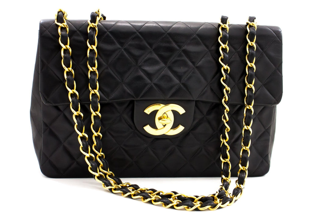 Top Quality Chanel Jumbo 13" Maxi 2.55 New Chain Shoulder Bag Black Lambskin