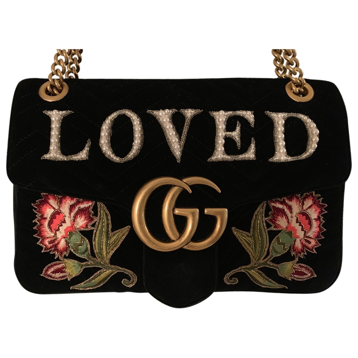 Gucci marmont black velvet handbag
