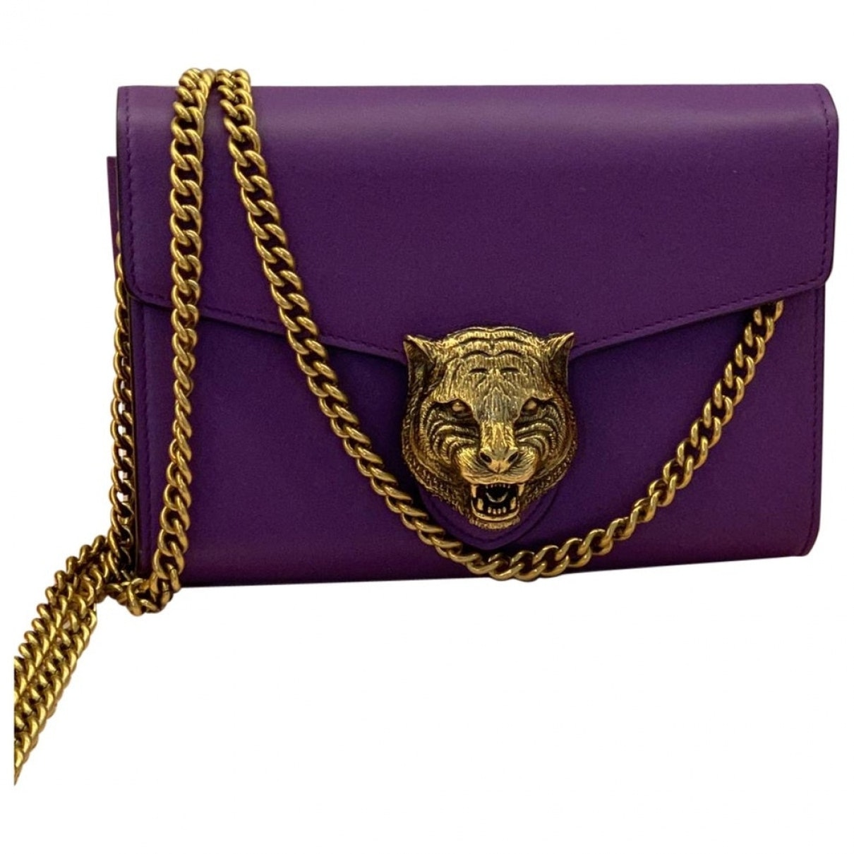 Gucci animalier purple leather clutch bag