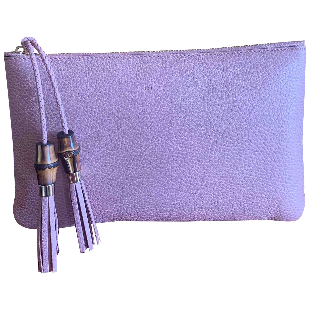 Gucci bamboo pink leather clutch bag