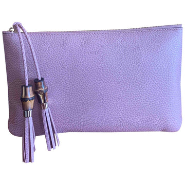 Gucci bamboo pink leather clutch bag