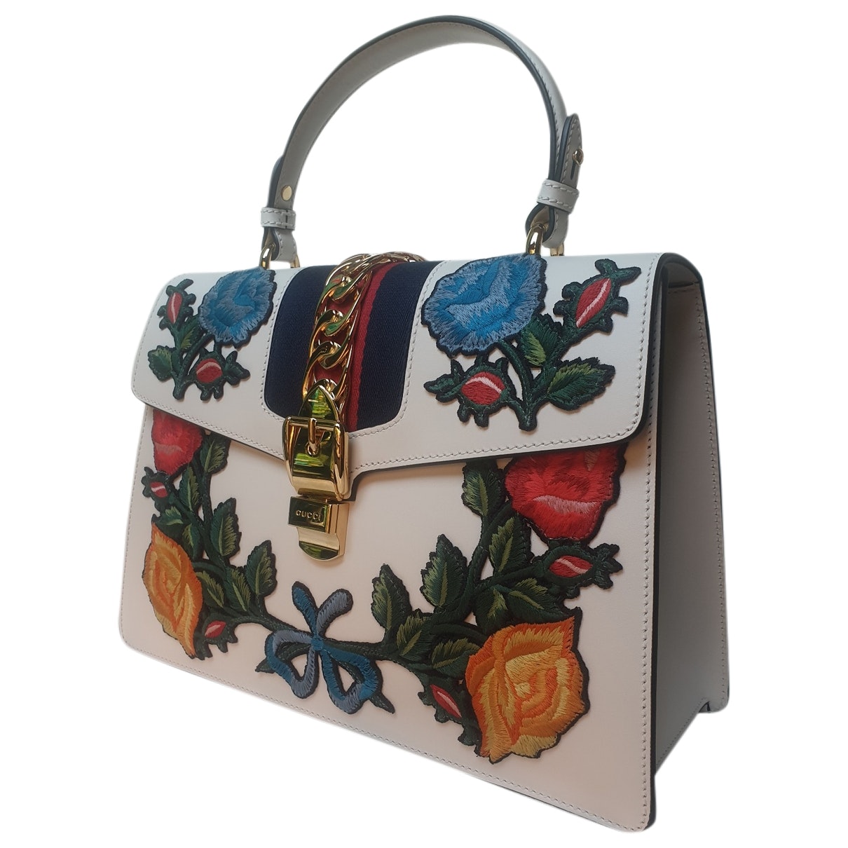 Gucci sylvie white leather handbag