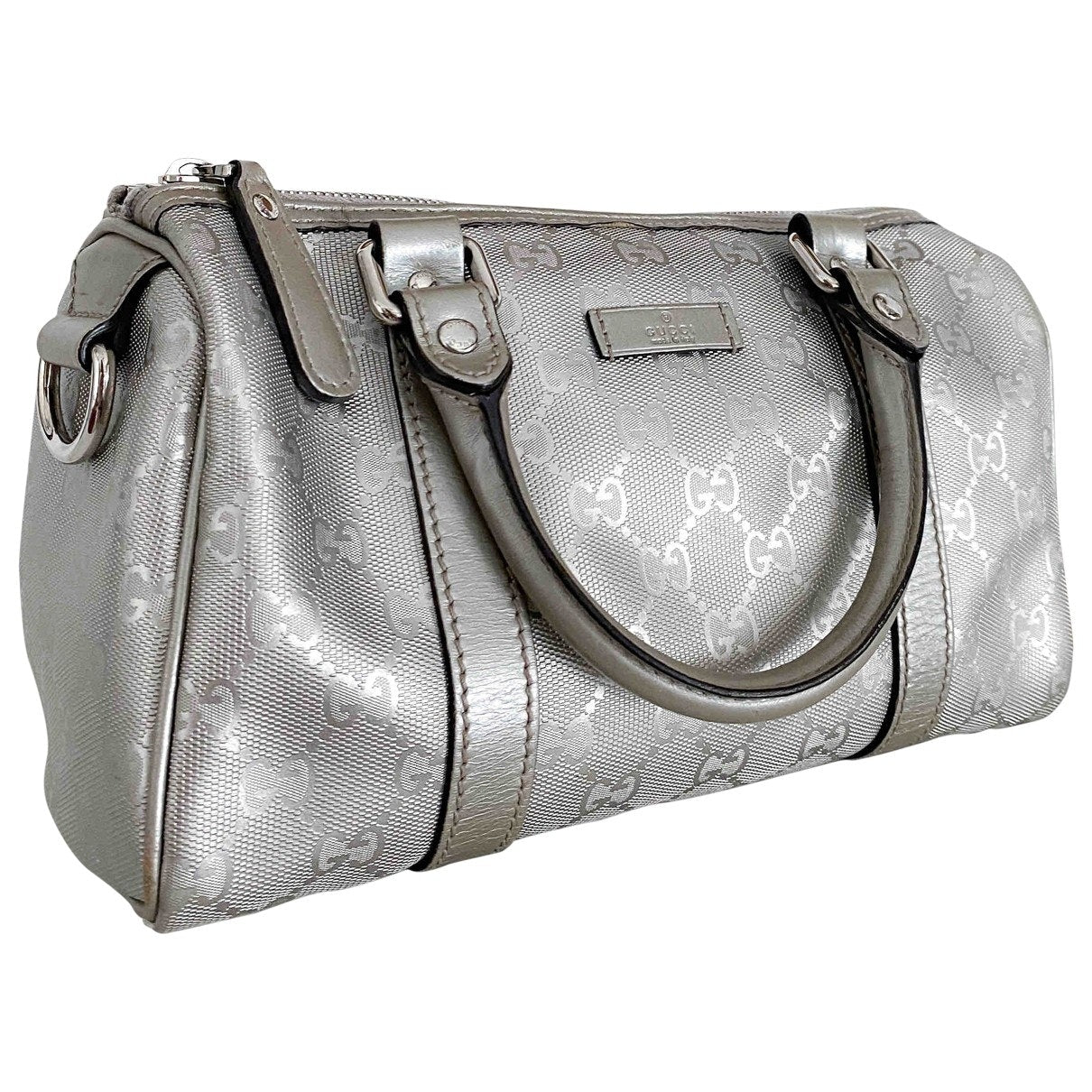 Gucci boston silver leather handbag