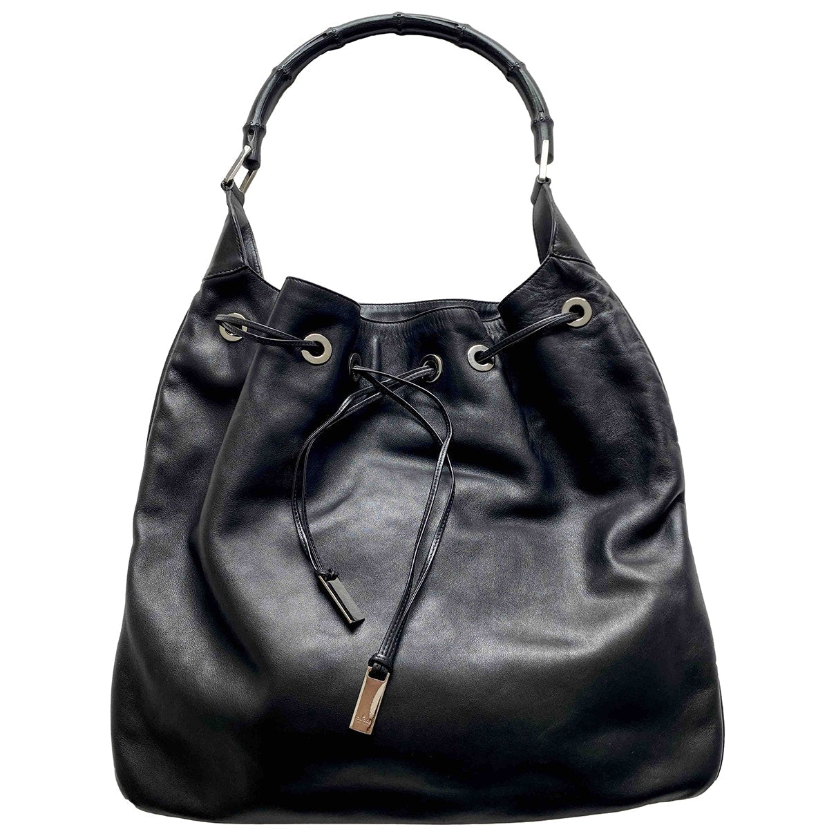 Gucci bamboo black leather handbag