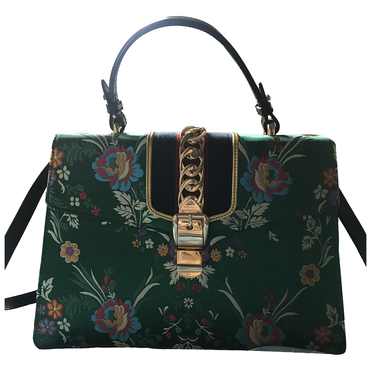 Gucci sylvie green silk handbag