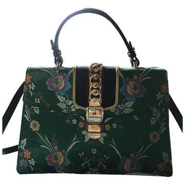 Gucci sylvie green silk handbag