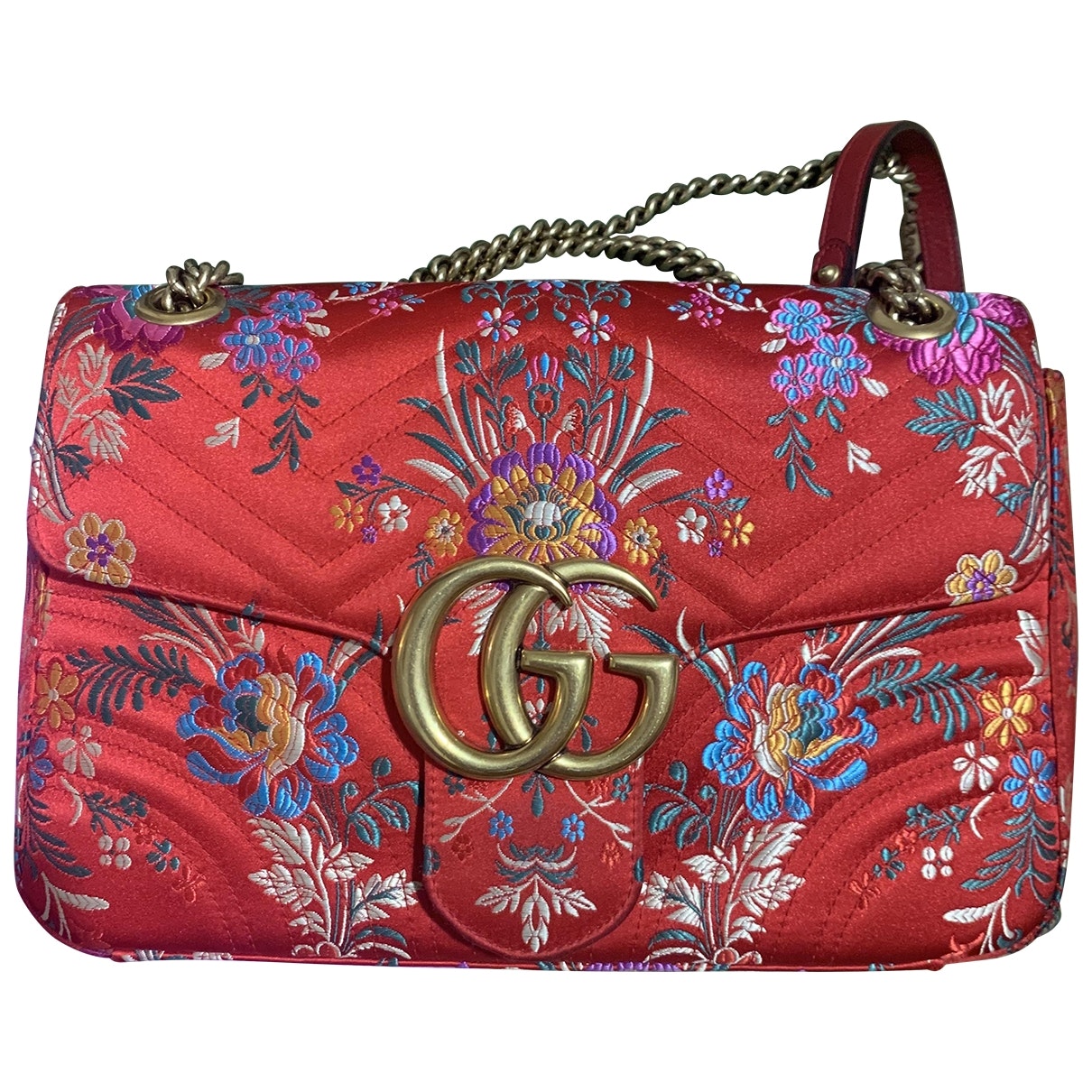 Gucci marmont red silk handbag