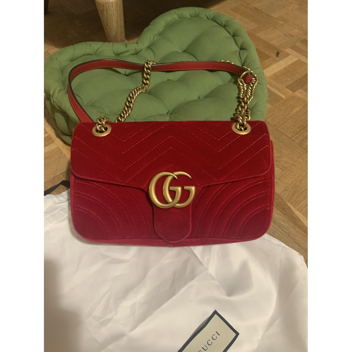 Gucci marmont red velvet handbag