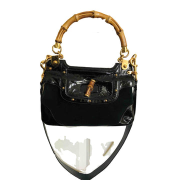 Gucci bamboo black patent leather handbag