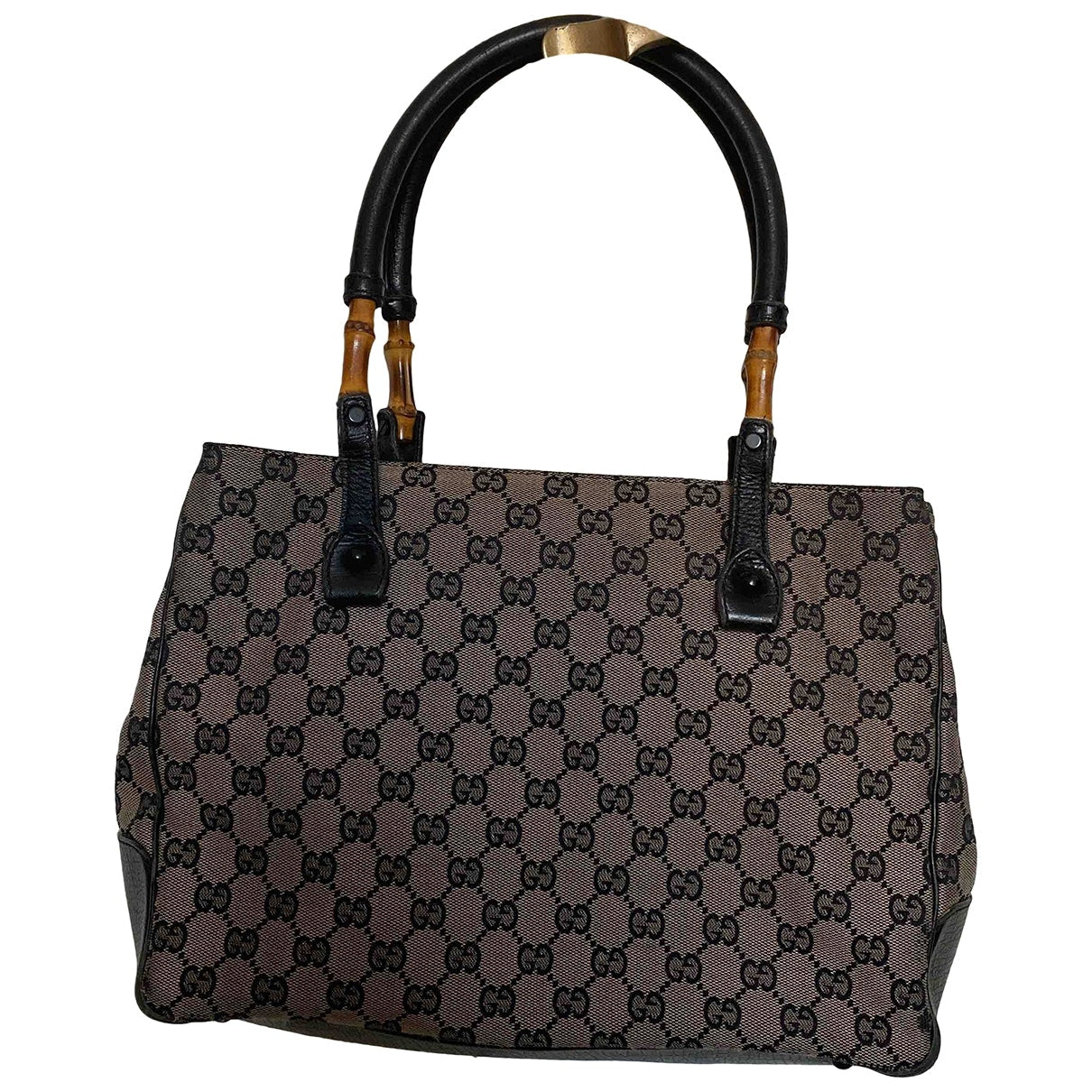Gucci bamboo black leather handbag