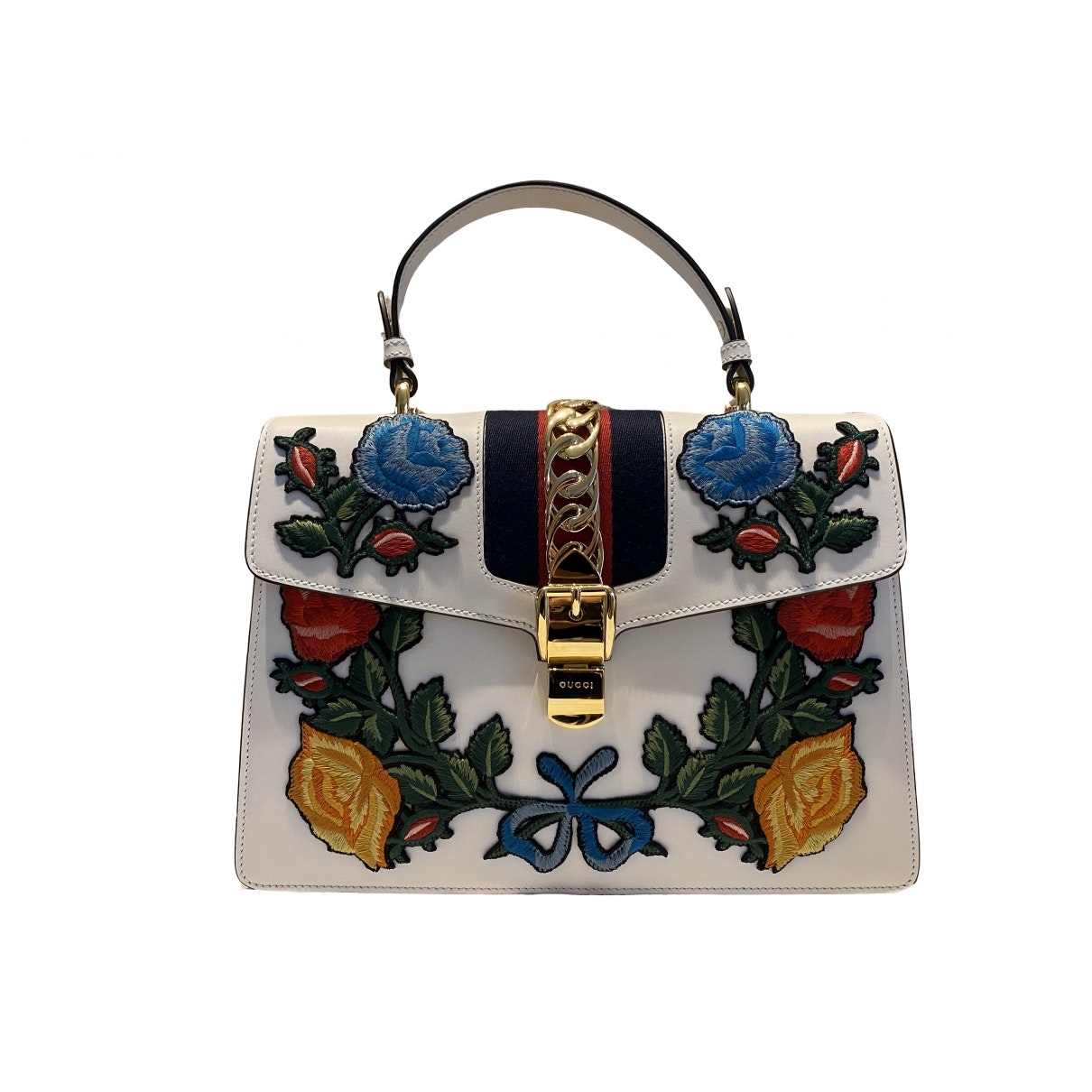 Gucci sylvie white leather handbag