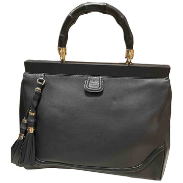 Gucci bamboo black leather handbag
