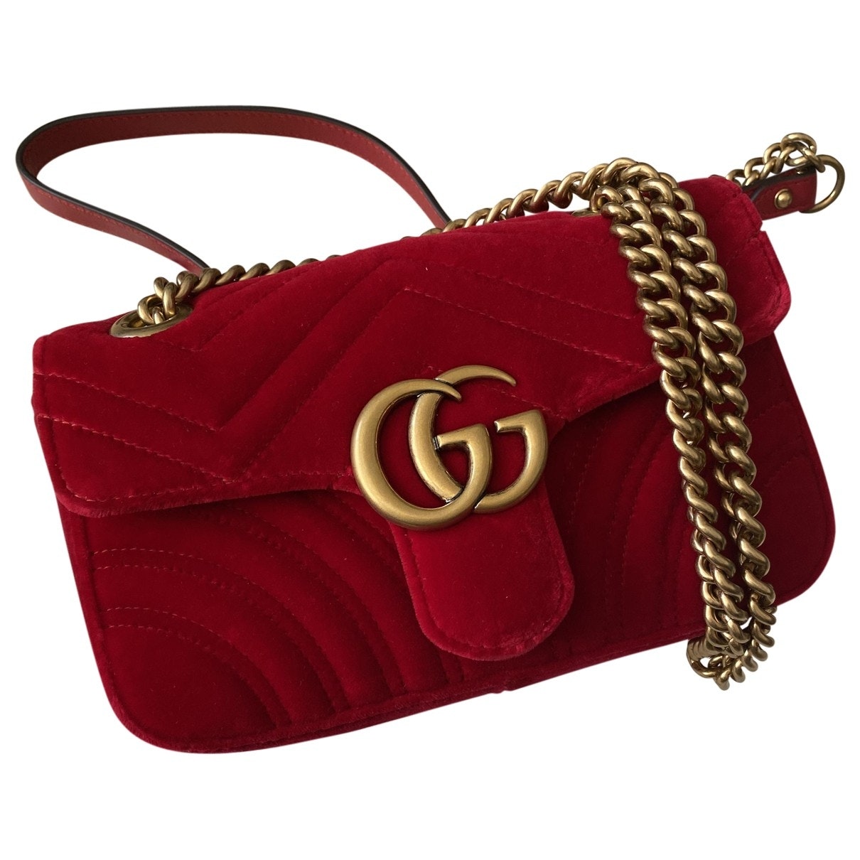 Gucci marmont red velvet handbag