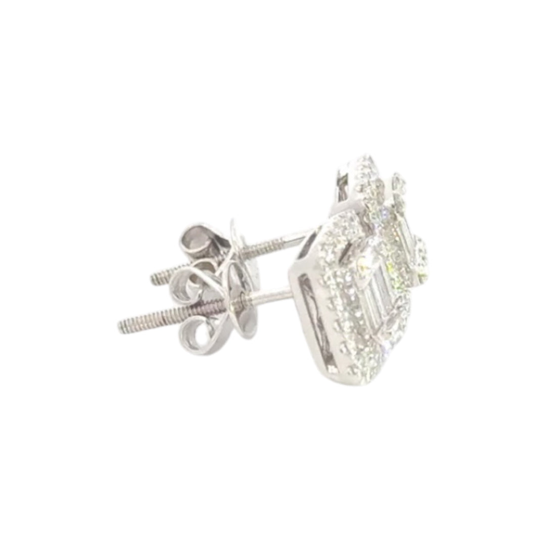 18k Illusion Setting Baguette & Round Diamond Studs 0.80 Carats Earrings