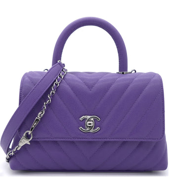 Chanel Purple Chevron Caviar Leather Mini Coco Top Handle Bag