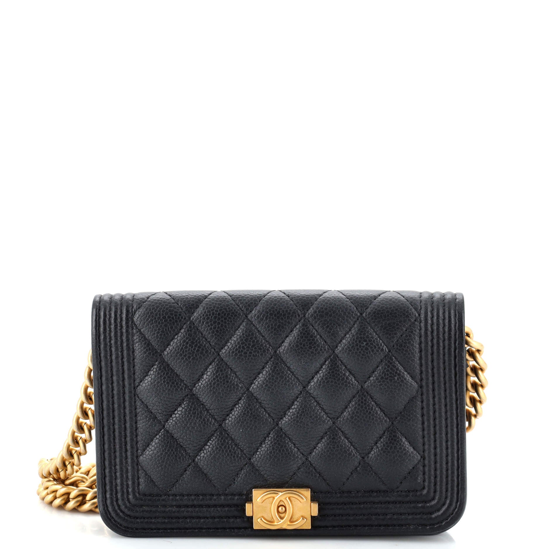 CHANEL Boy Wallet on Chain Quilted Caviar Mini