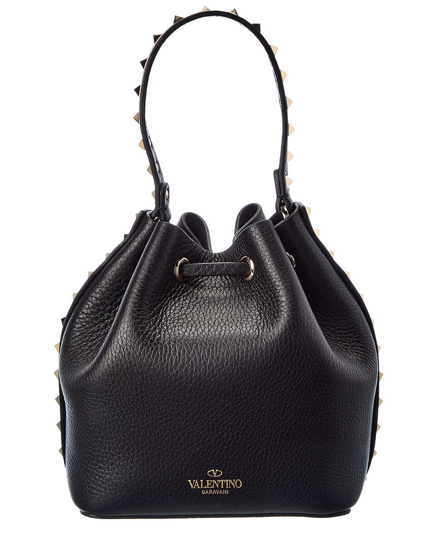 Valentino Rockstud Grainy Leather Bucket Bag